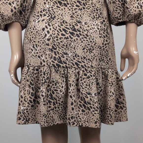 Maeve Anthropologie Leopard Print Dress Open Tie Back Puff Sleeve Ruffle Flounce - Picture 10 of 15